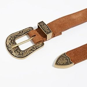 Free People Wildwood Suede Belt Cognac S/M  NWOT